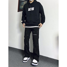 纯黑色拉链设计感牛仔裤秋冬款cleanfit显瘦微喇裤子KZA41-P65，男装牛仔裤，星座1007（原301D）