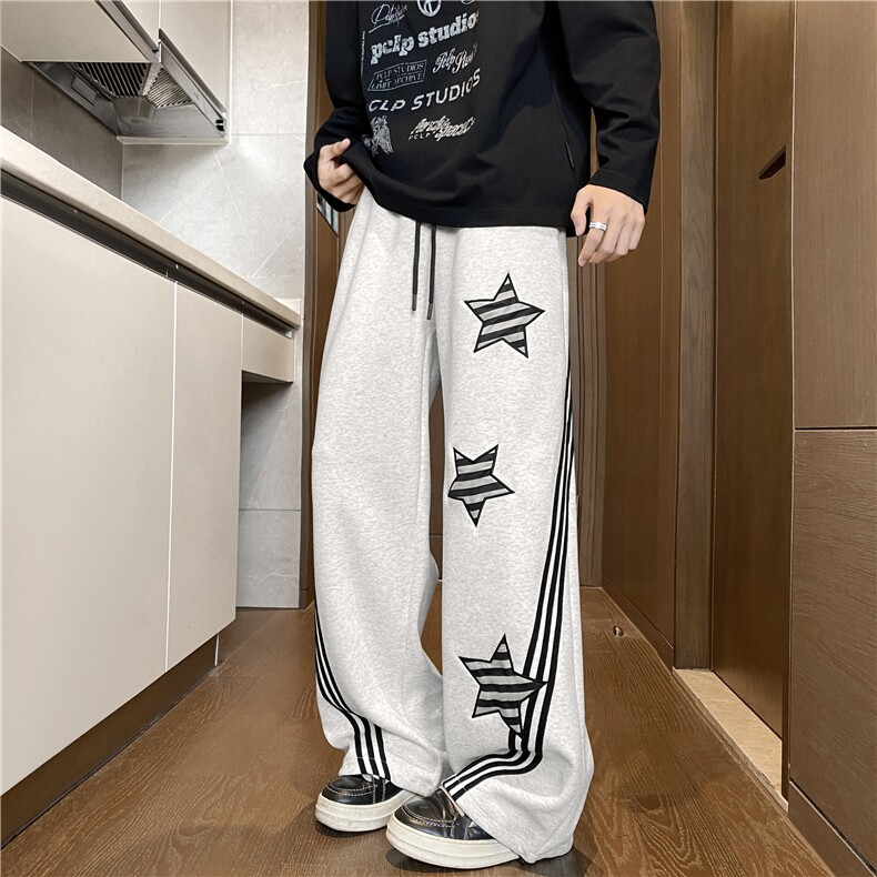 秋季新款美式潮流条纹星星刺绣拼接百搭卫裤B315-K25876特p40控78,男装休闲裤,电商B315