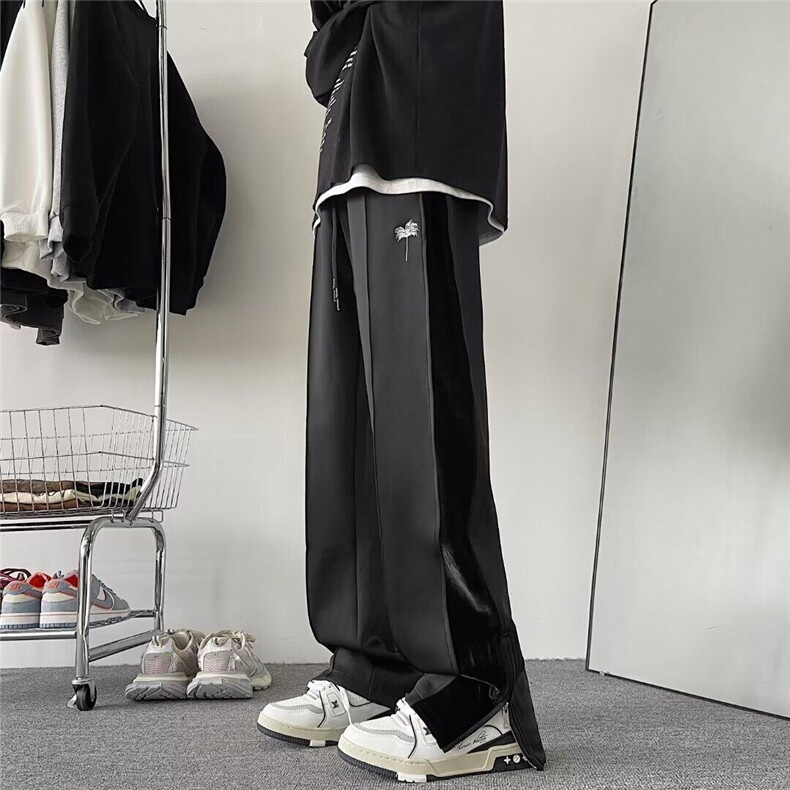 TNT35-P38刺绣侧拉链休闲裤男装夏季薄款宽松西裤港风文艺，男装西裤，星座1503-1