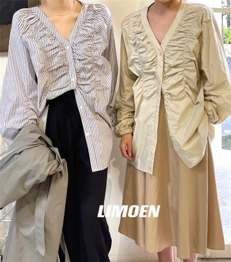 5156#复活款褶皱衬衫，女装衬衫，mm+ 里墨恩