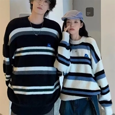 男女装可爱小狗撞色条纹仿马海毛毛衣秋季新款保暖毛线衣潮流原宿，男装针织衫/毛衣，星座506A