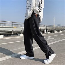 侧拉链裤子男美式设计感潮流宽松休闲长裤开叉运动裤K4357-P36，男装休闲裤，星座512-2