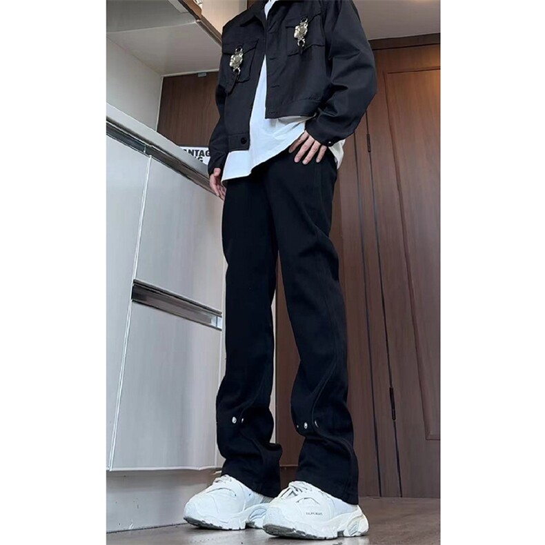 美式ins高街hiphop微喇铆钉牛仔裤货号K2435P50控68图片