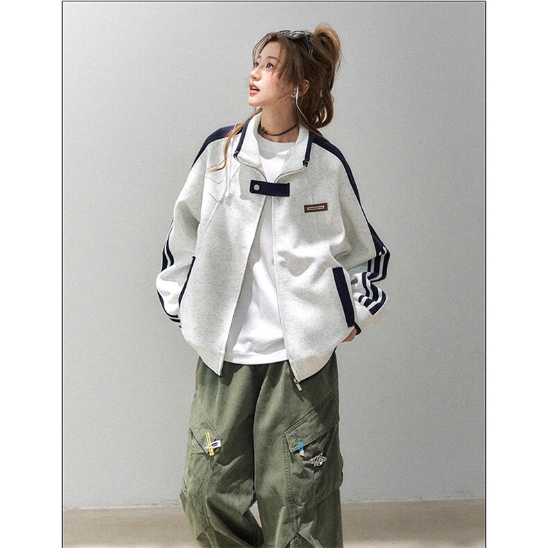 网图-条纹撞色学院风卫衣外套男cp250-特p70,女装短外套,电商B371
