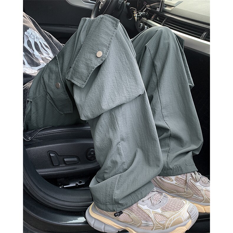 特批P43无差价夏秋衔接抽绳束脚工装裤男潮牌多口袋拖地长裤K1368，男装工装外套，电商A001-1