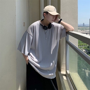 短袖t恤男士夏季潮牌ins潮流宽松纯色休闲五分半袖上衣服TT63-p25图片