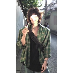 1014-1-CS539-P38-抹茶绿色格子衬衫男长袖夏季图片