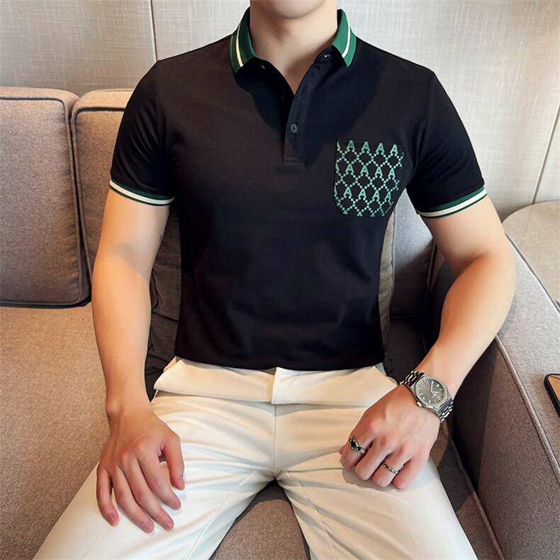 主推款2025夏季T恤翻领Polo衫新款潮流时尚翻领口袋设计T0288-P48,男装T恤,电商D342