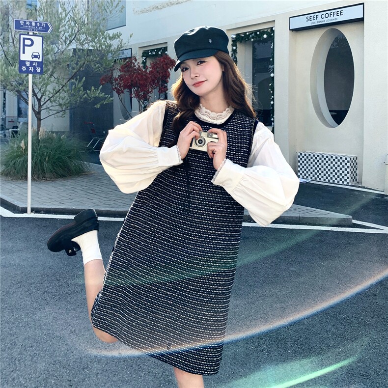 小香风背心裙+蕾丝拼接衬衫套装W638P225-K328,女装套装/套裙,2C209