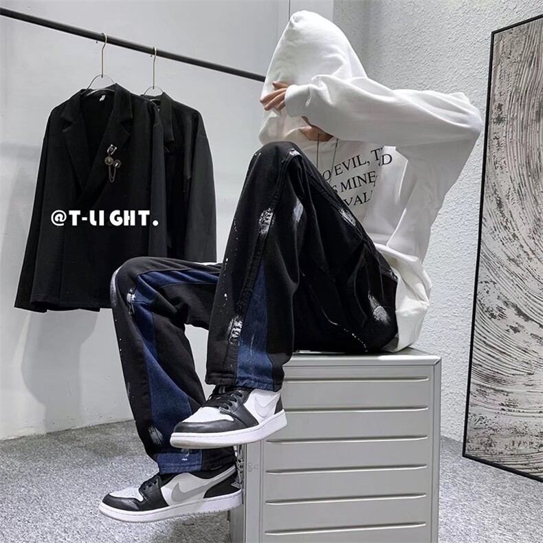 泼墨扎染高级感牛仔裤男高街美式hiphop欧美炸街裤子N1320-p48,男装牛仔裤,星座1008