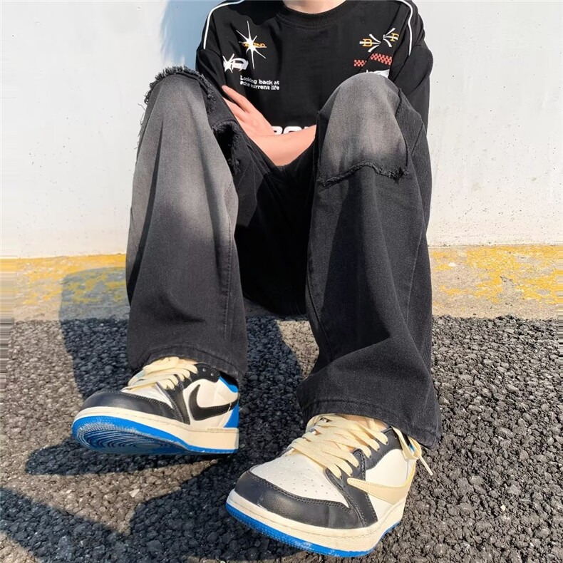 破洞乞丐牛仔裤男韩版高街帅气2023春夏季ins宽松休闲裤RK102-P40图片