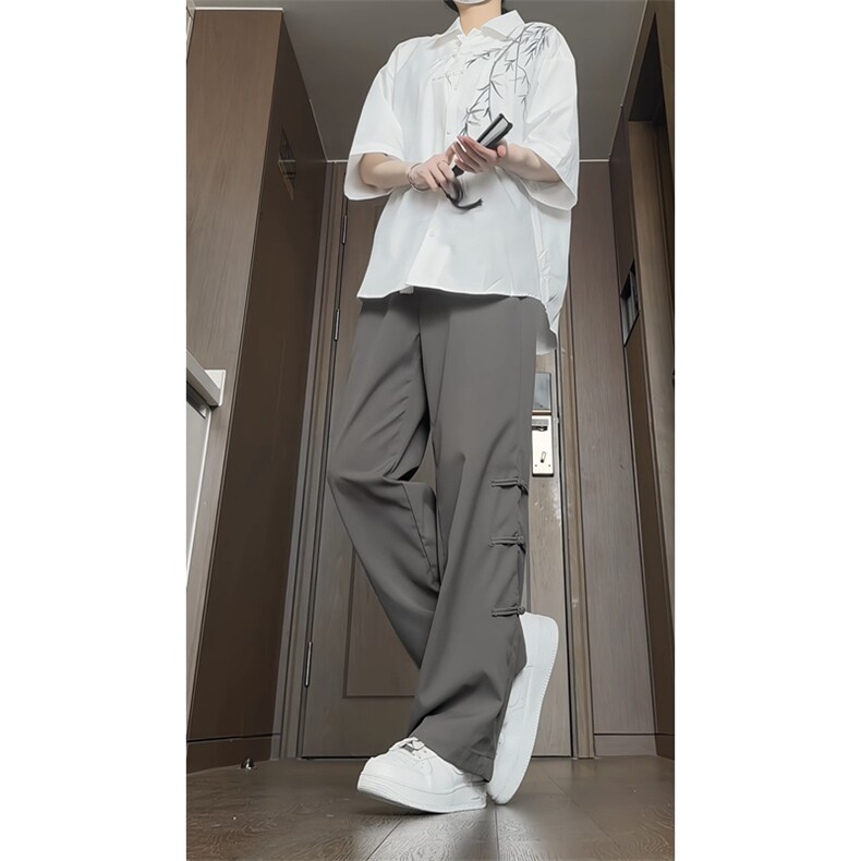 新中式风盘扣裤子夏季垂感长裤KK176-特P30控58(衬衫C2319）,男装衬衫,星座1213