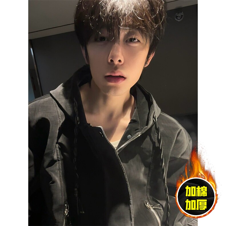 现货高品质美式高街重磅座山雕连帽pu皮棉衣男女加厚毛毛绒冬外套，男装皮衣，电商A443