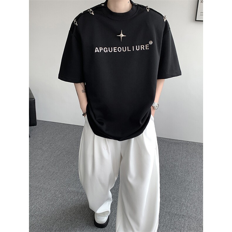 8XL-M夏季小众解构飞机扣一字肩设计稿短袖立体T恤卫衣男DX331P58图片