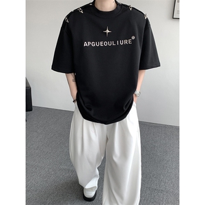 8XL-M夏季小众解构飞机扣一字肩设计稿短袖立体T恤卫衣男DX331P58图片