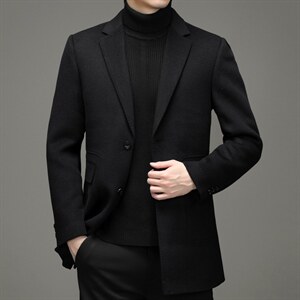 羊毛双面呢风衣男中长款外套爸爸装新款中年休闲男装HM9108-P340图片