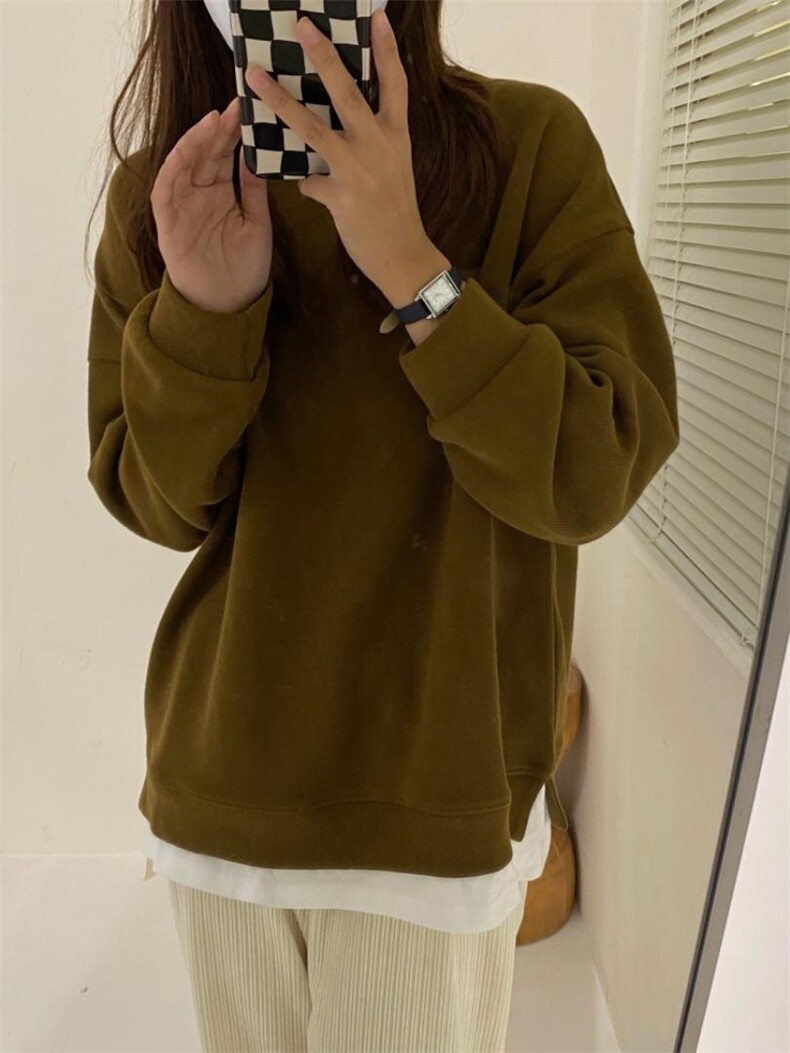 冬季新款加厚版假两件卫衣，女装卫衣/绒衫，唇蔻