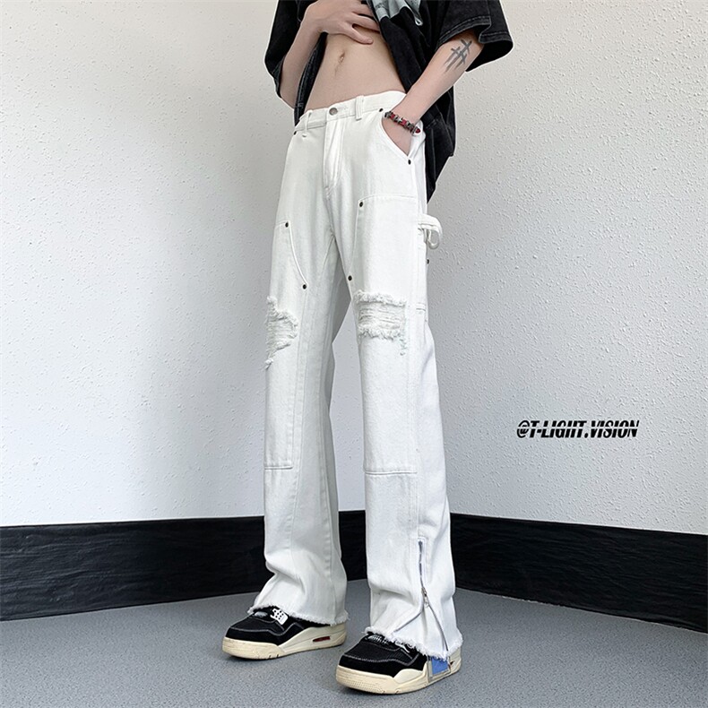 B221美式ins高街暗黑小众破洞拉链牛仔裤LK23069-P65控88,男装牛仔裤,电商B221