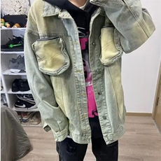 复古立体拉链口袋做旧牛仔外套男高街拼接设计感宽松夹克JW110，男装夹克，星座1116A（原606A-3）
