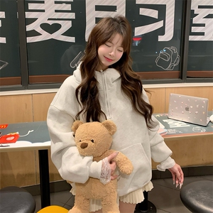 抖音得物高品质二开 25秋冬美式重磅宽松纯色连帽拉链高领卫衣W65图片