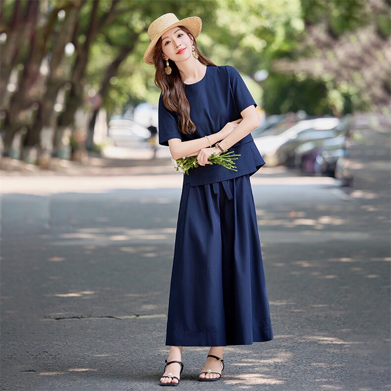 高级感时尚休闲套装女2025夏季新款宽松显瘦短袖上衣阔腿裤两件套,女装套装/套裙,水衣源
