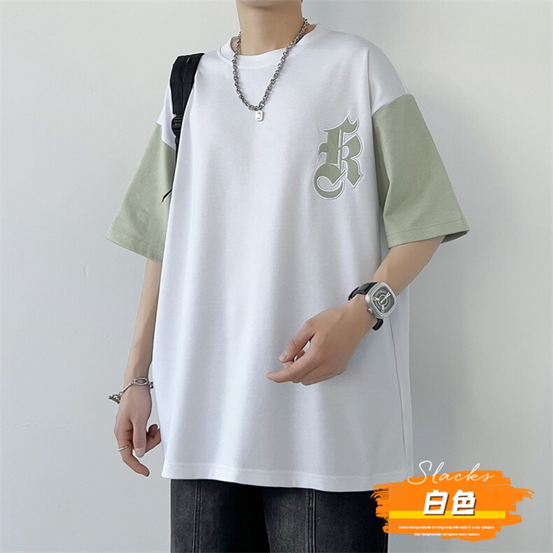 冰氧仿短袖港风白墙夏季休闲百搭字母印花男上衣TC3151-P24控48,男装T恤,星座717