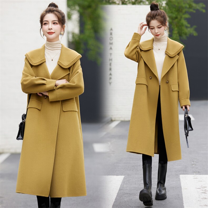 娃娃领双面羊毛大衣女2025春秋爆款高级感洋气流行长款羊毛呢外套，女装双面呢大衣，辉煌依升