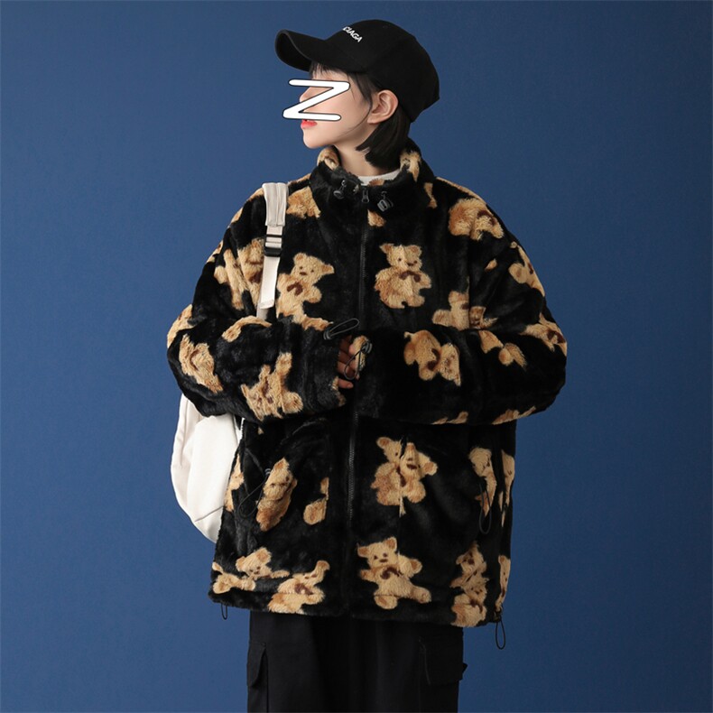 港风休闲可爱小熊印花棉衣/男外套仿兔毛加厚夹克现货mj402-p115,男装棉衣,电商B288