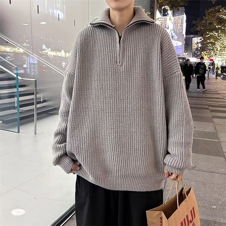 高领毛衣男秋冬季宽松针织衫大码慵懒风打底半拉链外套MY246P50,男装针织衫/毛衣,星座410-2