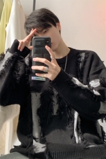 男生新款针织打底衫秋冬宽松慵懒风拼接套头毛衣XZ514-2-MY22-P98，男装T恤，星座514-2(原B239)