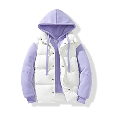 新款假两件棉服男加厚羽绒棉衣情侣款连帽拼色连帽外套M092-P75，男装棉衣，星座1403A