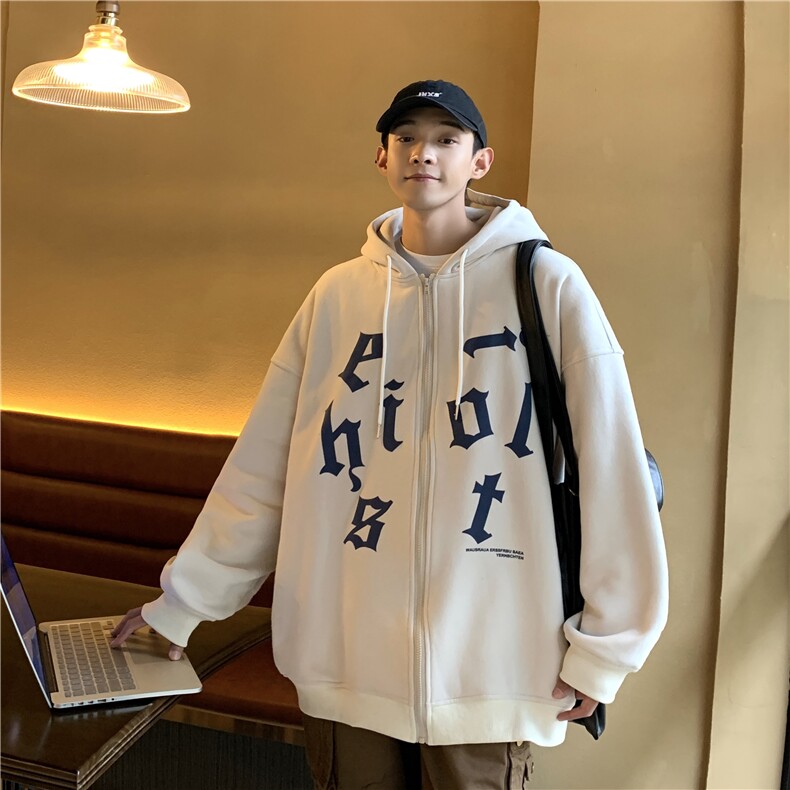 秋季大码卫衣ins港风宽松连帽百搭印花外套X5558-模特图-P75-限88图片