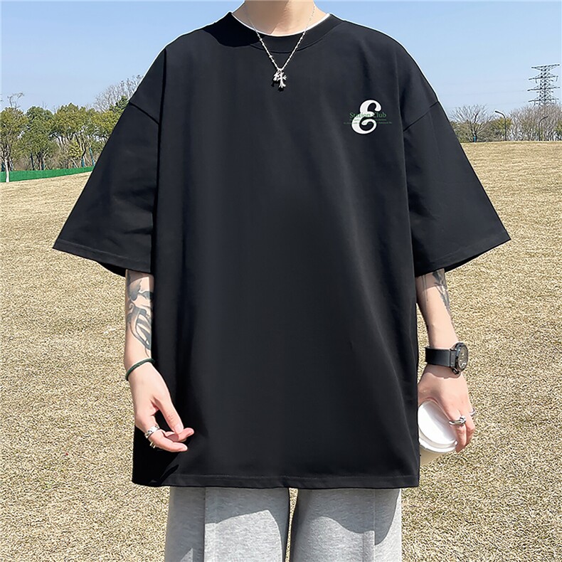 主推款T恤 240克潮流美式宽松质感落肩纯棉印花短袖男T6358特P19图片