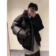 网图防水防污冬季加厚棉服cleanfit短款情侣皮外套男M90特P73，男装棉衣，电商A341