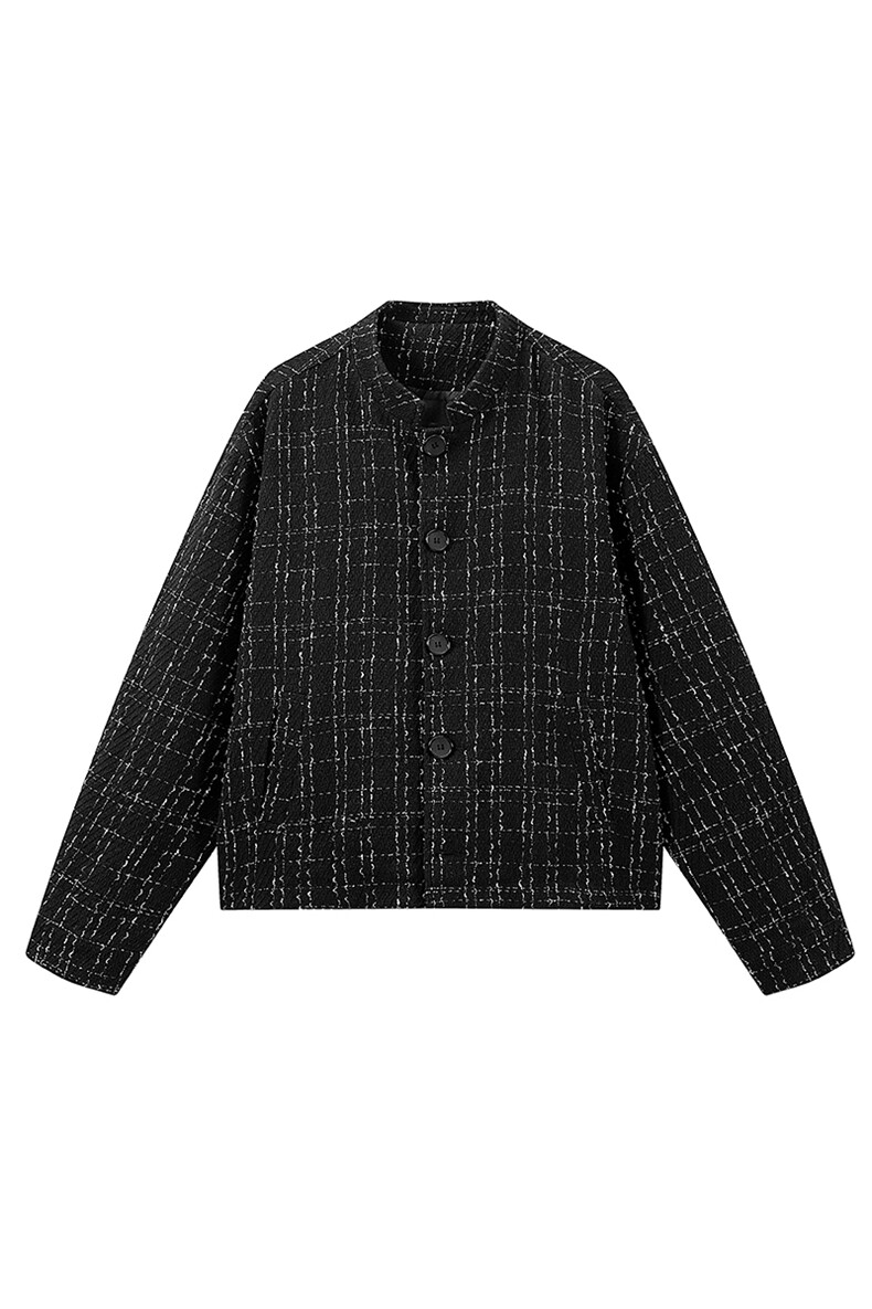 XF2623/P75春装小香风西服男短款夹克格子新中式西装痞帅立领外套,男装夹克,电商A141