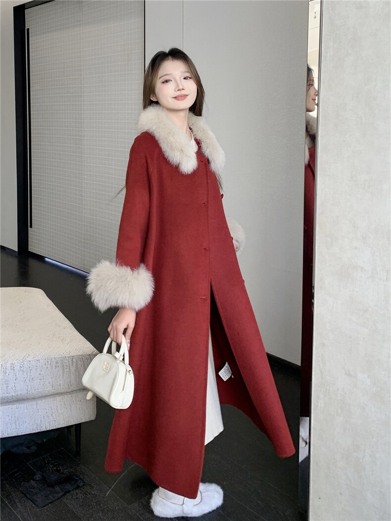 现货新款2177-P450-K669双面羊绒大衣圣诞红,女装双面呢大衣,韩然一族