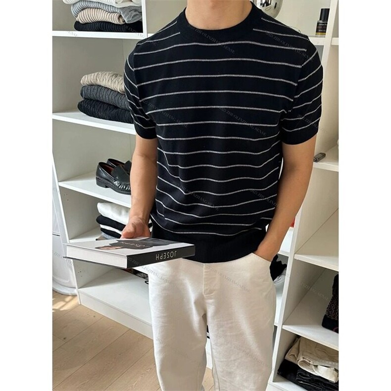 条纹针织短袖807-3-DXY29,男装T恤,星座807-3