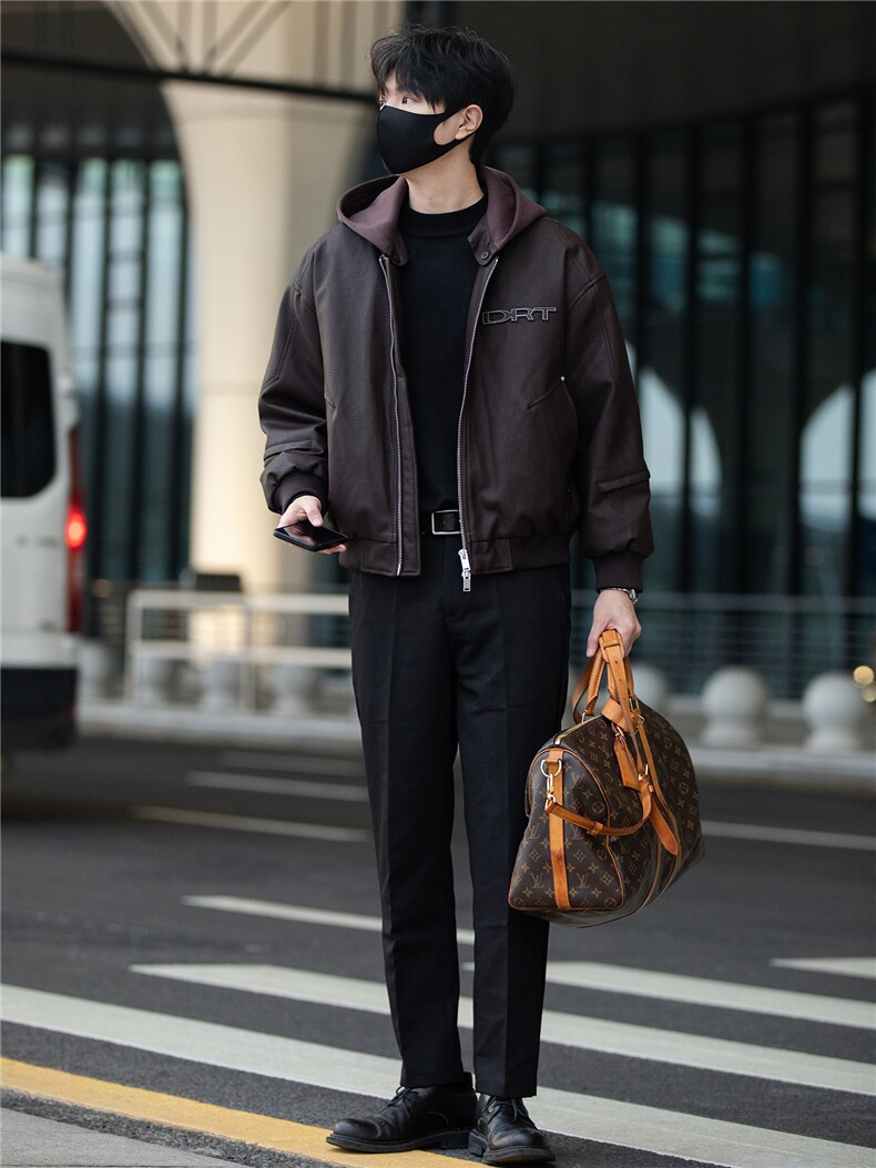 标50绒街拍男士连帽可拆卸PU皮羽绒服保暖外套B338-5066-P275,男装羽绒服,电商B338