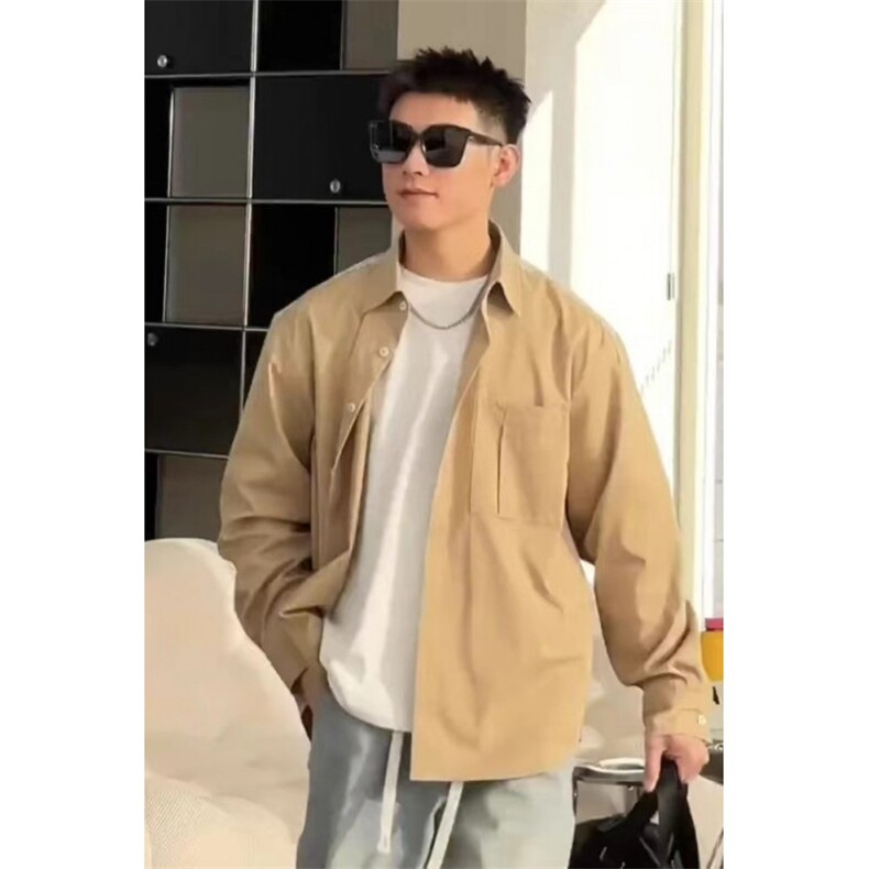 春季潮牌文艺风撞色拼接翻领衬衫男士休闲衬衣宽松情侣款长袖外套,男装衬衫,星座506A