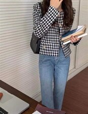 2021秋季新款气质显百搭高极感千鸟格小香风短外套，女装短外套，L·H·X