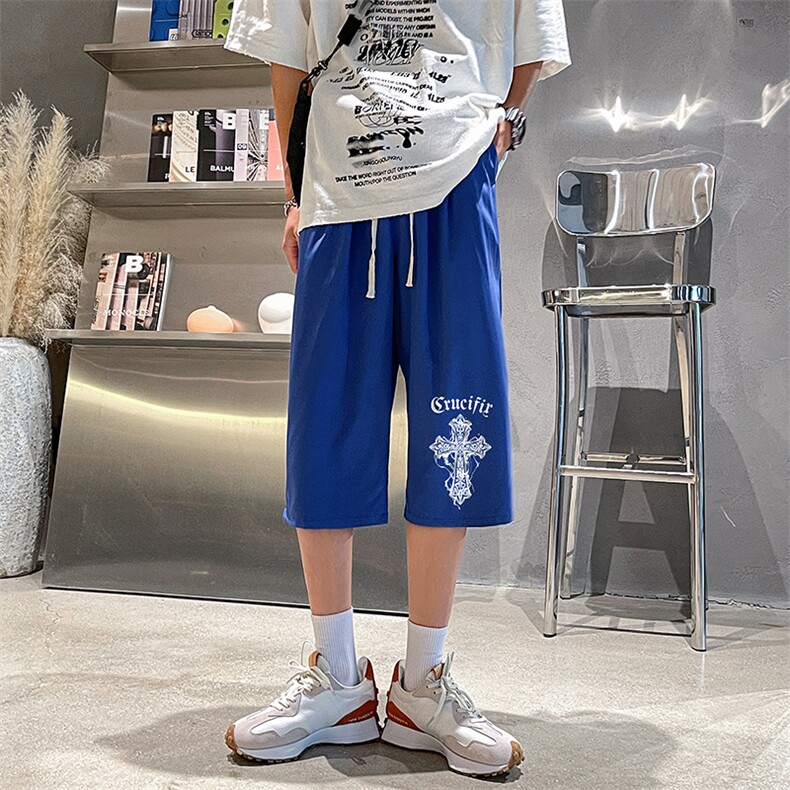 QK72268-P25冰丝七分裤男大码速干短裤男五分裤车景风格,男装休闲裤,电商A040
