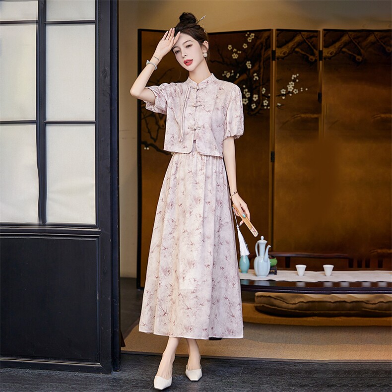 现货新中式连衣裙套装2024夏新款绝美精致高级感半身裙两件套,女装套装/套裙,琦鑫阁（原依鑫阁）