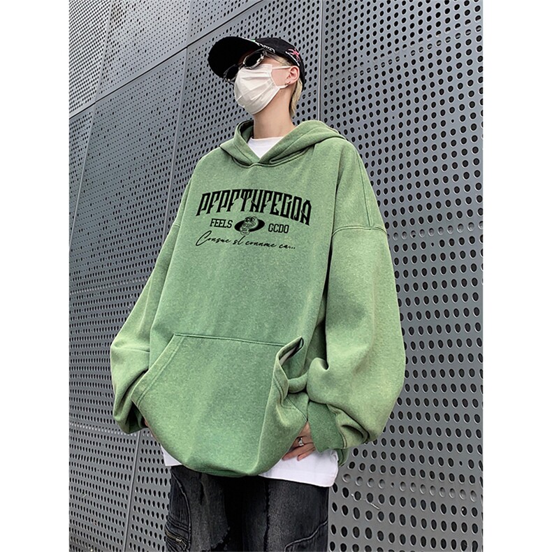 得物抖音高品质360克重磅做旧炒雪花印花连帽水洗卫衣ASL1602,男装卫衣,电商A443