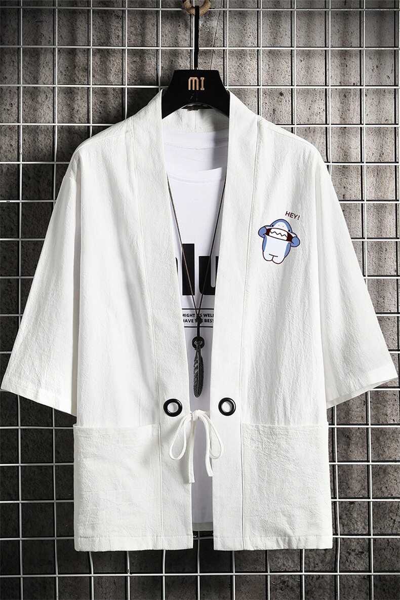 HF59167-P40风汉服男开衫外套七分袖道袍网格挂拍,男装民族服装,电商A040A
