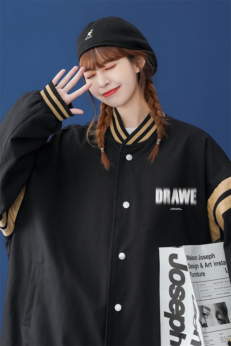 2026秋季新款美式复古模糊字母印花棒球服外套夹克G294P65控88--,男装夹克,A247A