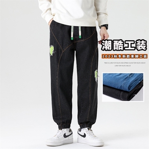 M-8XL 秋季新款大码束脚工装潮流休闲束脚牛仔裤 109-K123-P55图片