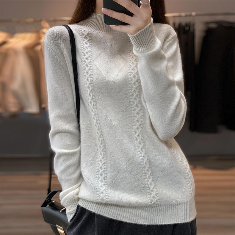 半高领羊毛衫女加厚冬季2024新款潮初秋打底针织衫,女装羊毛衫,耀日羊绒