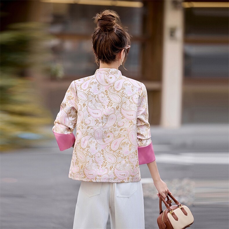 新中式风精致盘扣立领提花外套2525P130,女装短外套,乐衣轩