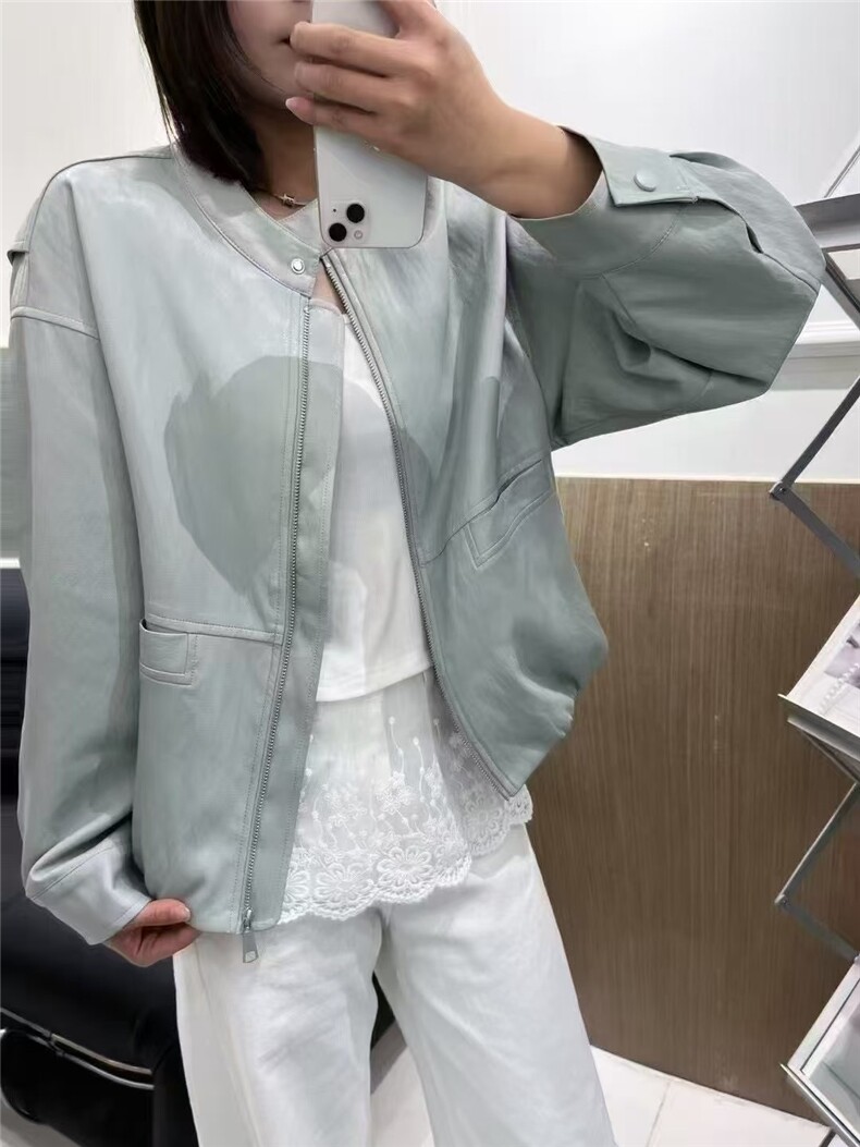 早春新款时尚立领皮衣外套女宽松显瘦夹克上衣印象秋水,女装皮衣,泰合衣坊