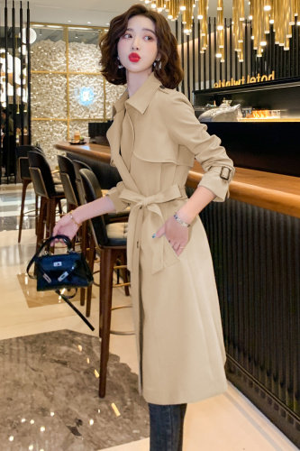 绿色风衣女中长款小个子过膝2025年新款chic气质高端大牌春秋外套,女装风衣,沫晗依美